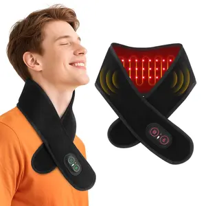 Cordless Neck Heating Pad for Pain, Neck Massager with 660nm 850nm Red Light, Heated Neck Wrap with 3000mAh Rechargeable, 3 Levels Heat & Massage, Black