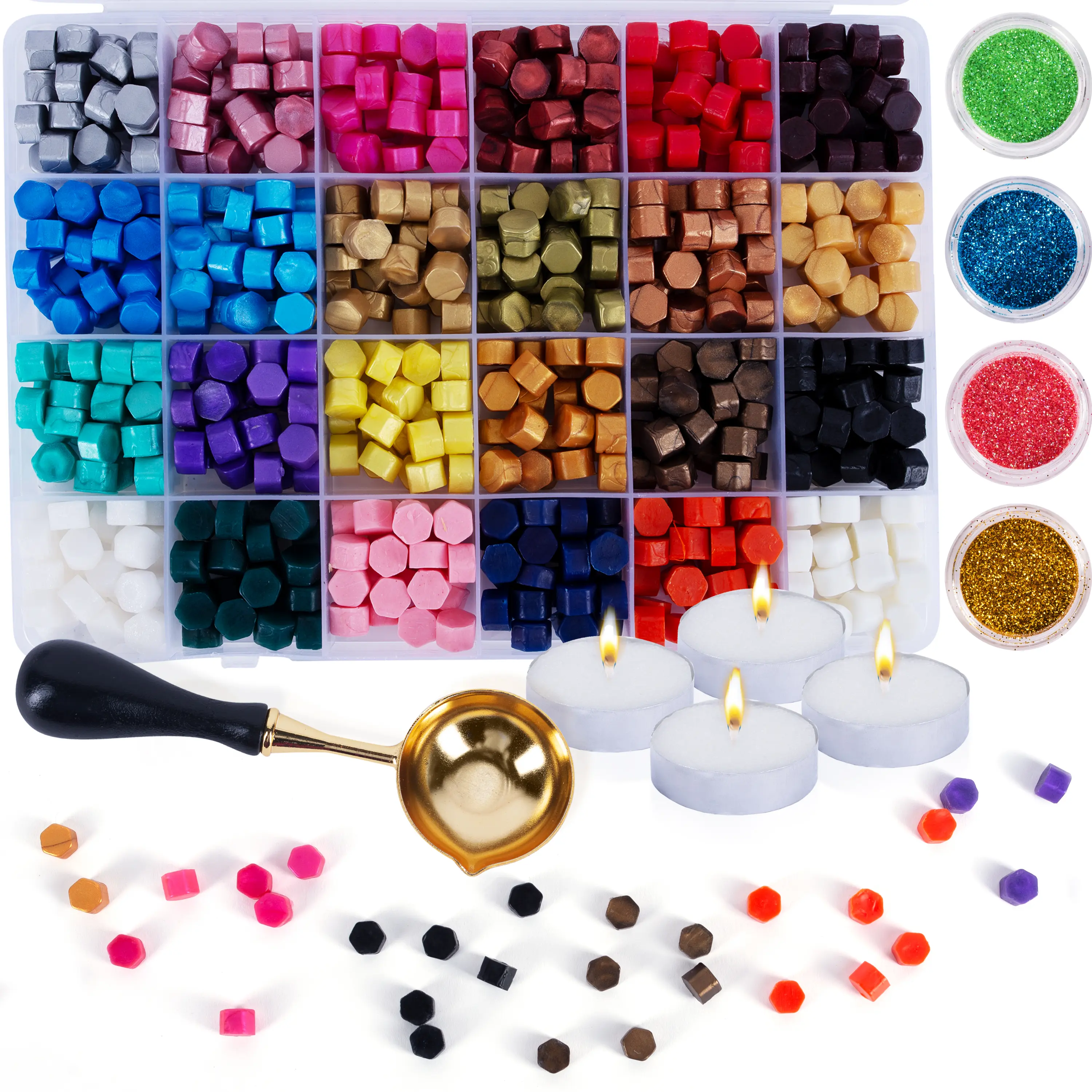 Hoppler Classical 648-Piece Wax Seal Crafts Kit - 24 Vibrant Colors, 2mm Larger Wax Seal Beads, Stamps, Mixing and Matching Capability, Scrapbooking Set for DIY Stationery Supplies, Diy Scrapbooking