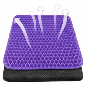 Double-Layer Extra Thick Cooling Gel Seat Cushion, Breathable Honeycomb Design, Non-Slip Cover, Pressure Relief for Long Sitting, Suitable for Office Chair, Car, Wheelchair, Tailbone & Hip Support, Elastic Furniture Protector, Size 15.75 × 13.39 × 1 in