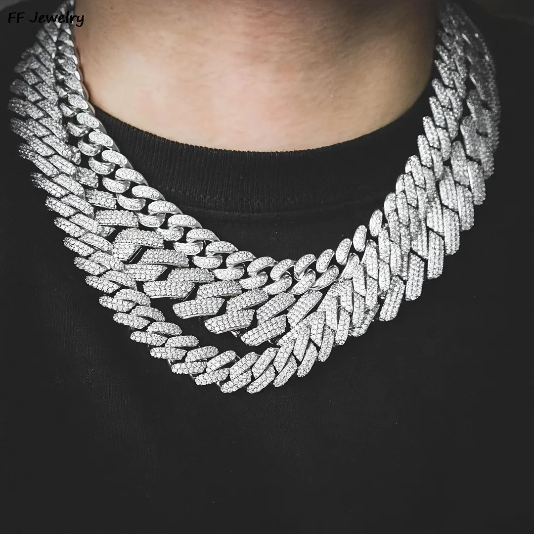 Men's Metal Chain Necklace Set, 3-Piece Hip Hop Iced Out Prong Set Miami Cuban Link Design with Multi-Row Paved Rhinestones, Daily Wear, Rhombus, Iced Out Jewelry, Prongs, Three Pieces