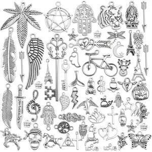 100 Gram Tibetan Silver Wings Music Elements Charms Alloy Multistyle Maple Leaf Bike Musical Instrument Notes Symbol Dangle Pendants for DIY Jewelry Making Craft Supplies