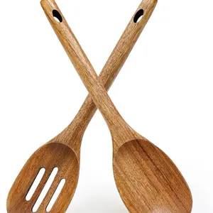 Wooden Spoon for Cooking Non Toxic Cooking Spoon Set Acacia Wood Utensils Mixing Spoons Large Kitchen Spatula Long Serving Spoon for Stirring Stir Big Kitchen Tools Scoop Korean Hardwood Soup Spoon