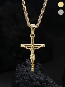 2025 New men's Cross necklace, the cross of Jesus Christ, gold twist necklace, Classic cross pendant, suitable as a gift for fathers and men, exquisite 14K gold-plated Cross Design Pendant, 22-24-inch necklace, Halloween limited edition