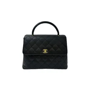 Pre-owned CHANEL FRANCE Clutches & Wristlets H1 (Chanel) Medium Size Black Gold Lychee Pattern handle Kelly 14191