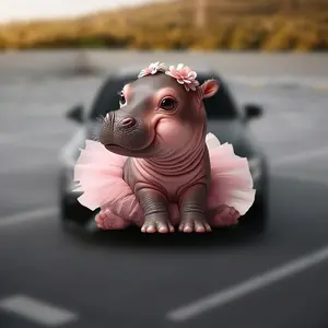 1PC  Cute Ballet Hippo Car Sticker Is Durable and Easy To Apply  Suitable for Car Windshields  Motorcycles  Laptops  Shiny Pink Ballet Dress and Flower Hair Bands Design Decorative Sticker