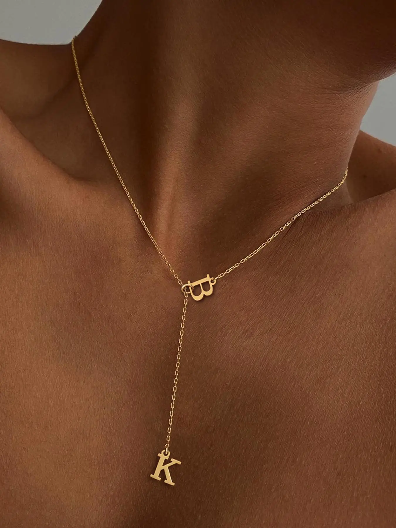 Simple Initial B Pendant Necklace for Women, Stainless Steel Double Letter Chain Necklace for Women for Gift, Fashion All-match Accessories for Daily Wear, Personalized Initial Necklace