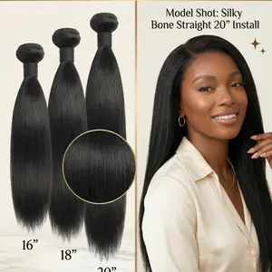 3 Bundle Set, 100% Human Hair Bundles 16", 18" and 20", Silky Straight