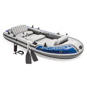 Intex Excursion Inflatable Boat, Water Fishing River Raft Set w/Oars Outdoor Paddle