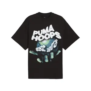 PUMA Mens Hoop Dreamz Oversized Crew Neck Short Sleeve Casual Tops Casual - Black