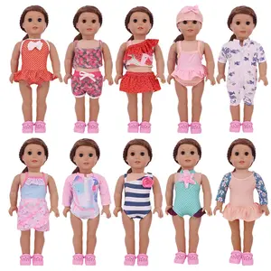 18 Inch American Girl Doll Fashion, Korean Style Summer Vacation Clothes, Casual Jumper and Swimsuit Set, Doll Clothing Set for Kids