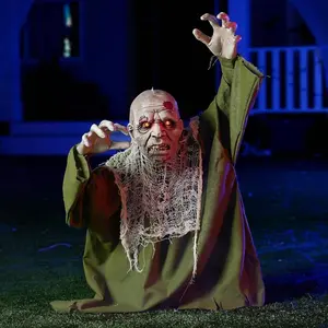 Joyfy Halloween Animated Zombie Groundbreaker Outdoor Decor With Light Up Eyes, Animatronic Zombie Groundbreaker With Movable Arms For Halloween Party Prop Lawn Patio Yard