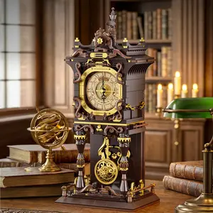 Vintage Clock Mid Century Style Wall Decor, Retro Roman Model Clock Building Blocks, Creative Gift for Home Decoration and Kids' Birthday Party