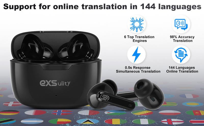 Exs ulity 5.4 wireless Bluetooth headset, supports 144 languages, high-precision simultaneous interpretation headset, waterproof and sweat-proof, supports playing music, short videos, and calls