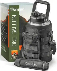 Rangland Insulated 1 Gallon Water Bottle with Sleeve - Stainless Steel Wide Mouth Growler with Tactical Carrying Bag - Insulation for Hot/Cold Drinks (128oz)