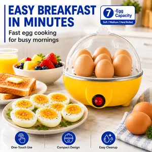 Electric Egg Cooker 7-Egg Capacity, Auto Shut-Off Egg Boiler for Easy Breakfast, Soft Medium Hard Boiled Eggs & Meal Prep Kitchen Gadget