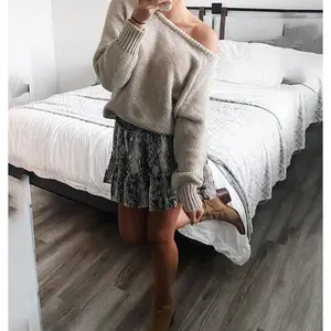 Women's Casual Long Sleeve Fall Sweaters Crew Neck Solid Color Soft Ribbed Knitted Oversized Pullover Loose Fit Jumper Basic Fabric Khaki Color S M L XL Sizes Knitwear Womenswear