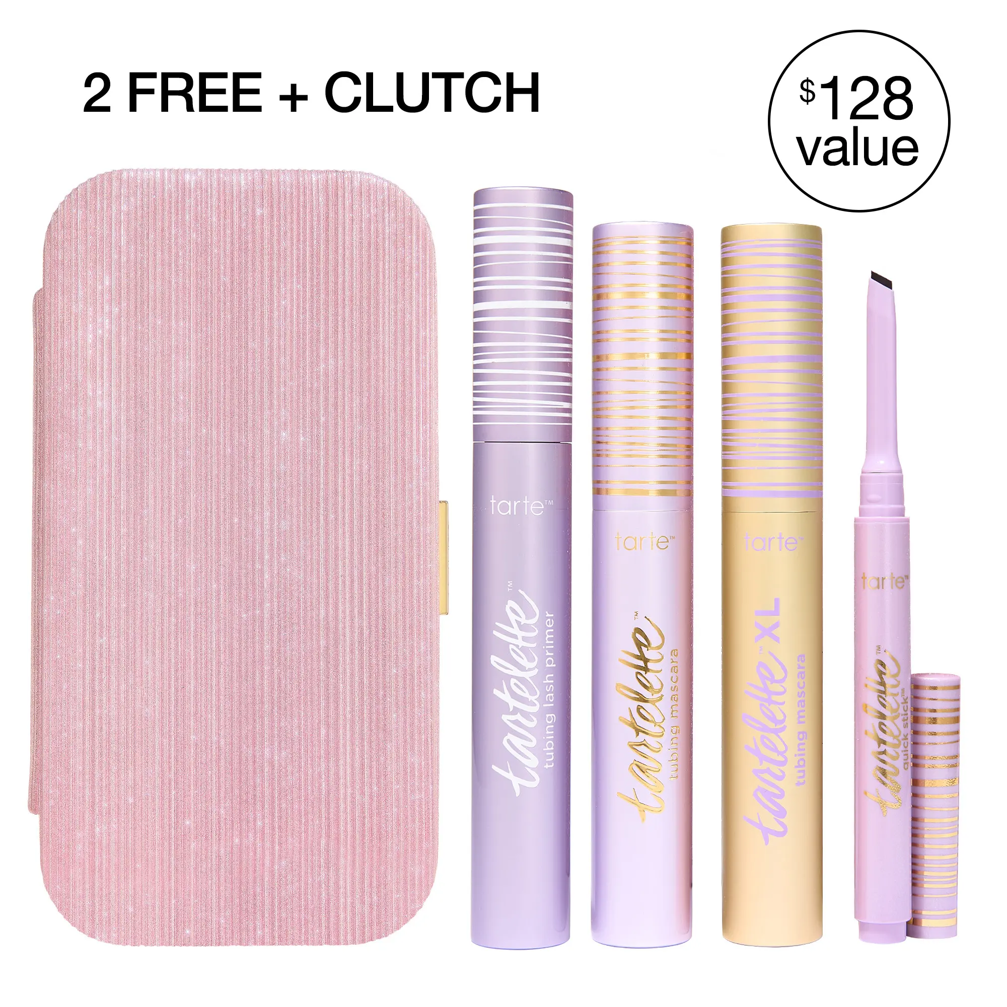 tarte's eyes on me mascara & liner clutch - tartelette tubing primer, mascara & eyeliner, 2 free + clutch