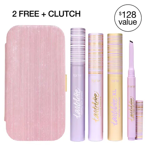 tarte's eyes on me mascara & liner clutch - tartelette tubing primer, mascara & eyeliner, 2 free + clutch