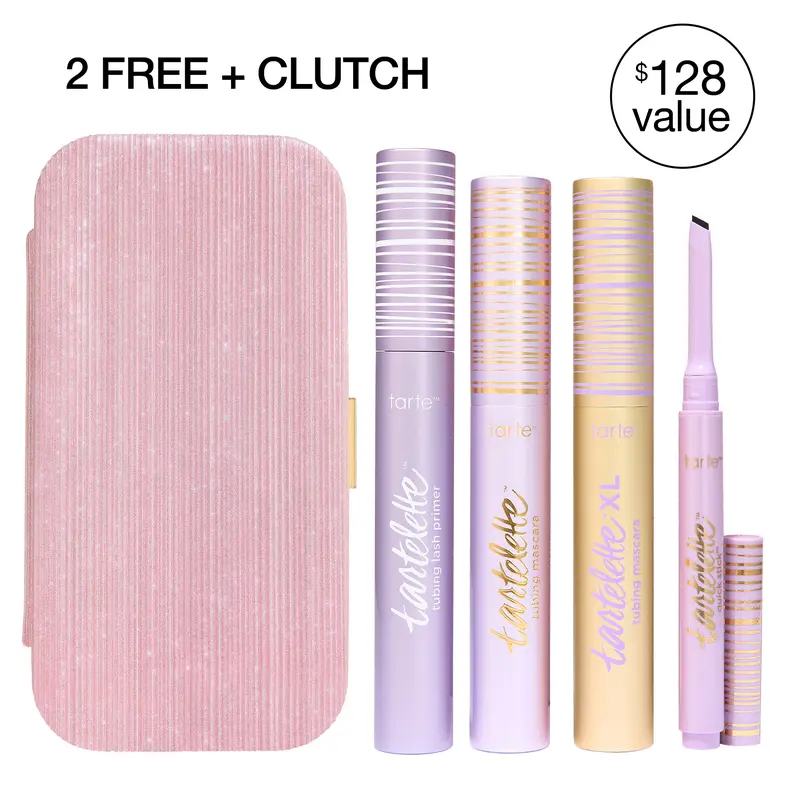 tarte's eyes on me mascara & liner clutch - tartelette tubing primer, mascara & eyeliner, 2 free + clutch