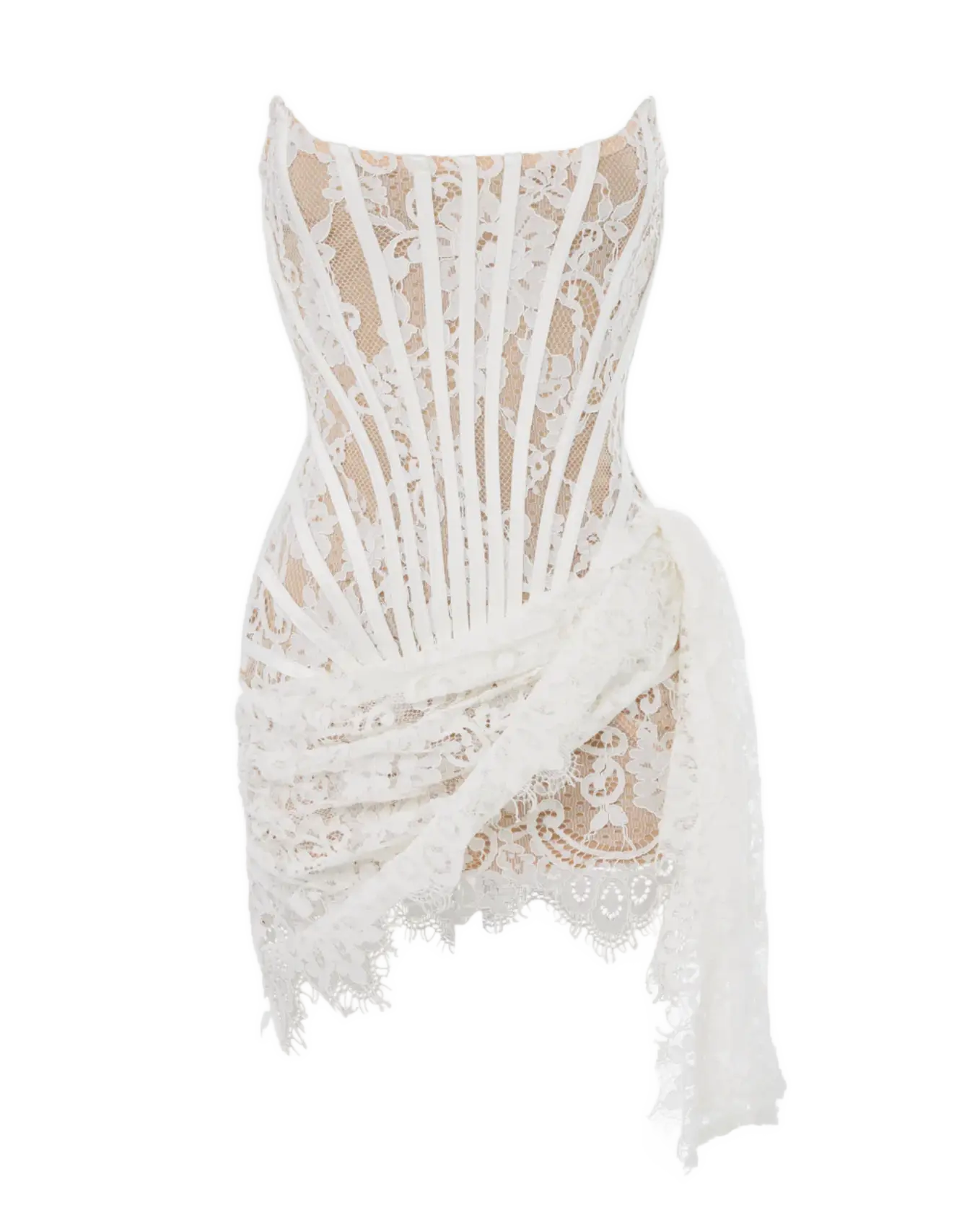 Jackie Corset Lace Draped Dress - White - If between sizes Size Up Recommended -Birthday Outfit for Ladies