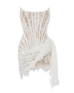 Jackie Corset Lace Draped Dress - White