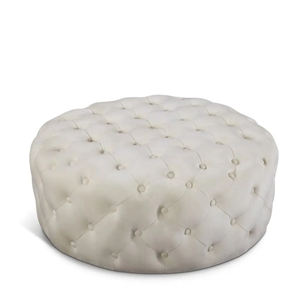 Addison Cream Velvet Tufted-Top Single-Seat Ottoman Bench, Indoor Furniture Stool & Bench