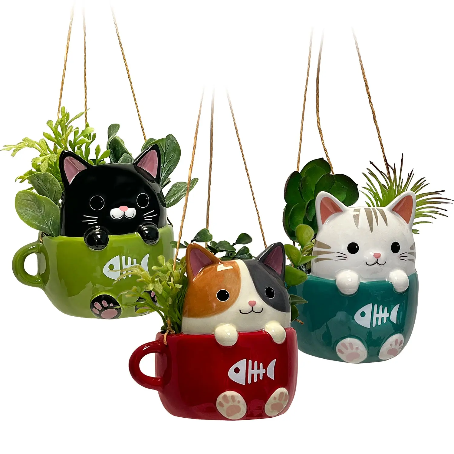 Cats in a Cup Hanging Planter