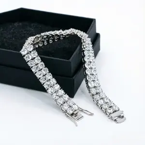 3mm Moissanite Tennis Bracelets S925 Silver for Women Men Double Row Certified Diamond HipHop Hand Chain Luxury Jewelry Gift