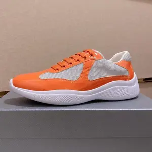 Men's and women's multiple colors classic americas cup trainers size 35-47 designer patent genuine leather with gray or white mesh surface shoes casual unisex flat shoes