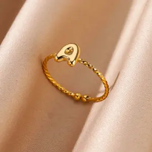 Retro fashion simple 26 English letters open smooth ring name initials personality unisex jewelry