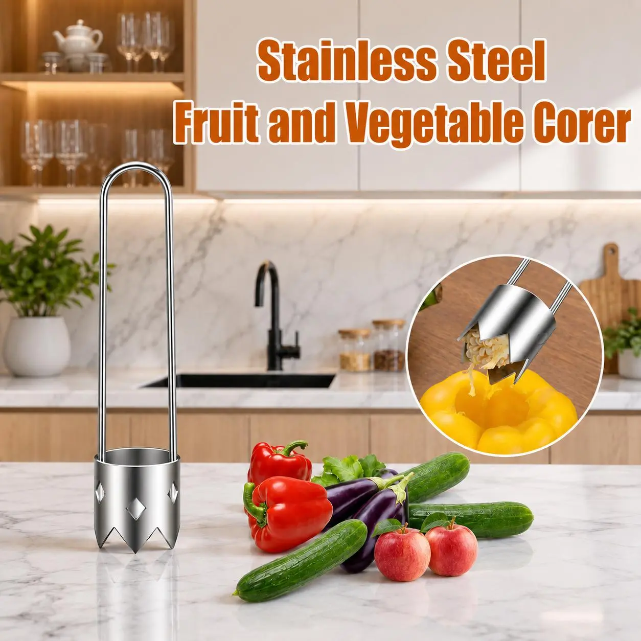 Red Bell Pepper Corer, Jalapeno Corer & Apple Stainless Steel Fruit and Vegetable Corer Gadgets, Core Remover Tool for Zucchini, Tomato, Pear and More Practical Kitchen Tools dealsforyou summerwins