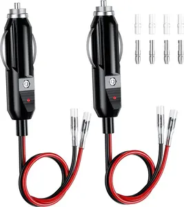 2 Pack 12V Fused Replacement Cigarette Lighter Male Plug Adapter with Leads & LED Light, 16AWG Extension Cable with 15A Fuse Cigarette Lighter Plug