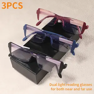 3-Pack Fashionable Bifocal Rimless Reading Glasses, Ultra-Light HD Lenses, Suitable for Near and Far Vision, Mix and