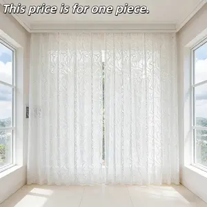 1PC Leaf Embossed Sheer Curtain, Transparent 3D Window Drapery, Farmhouse Style for Living Room Bedroom Balcony, American Minimalist Decor