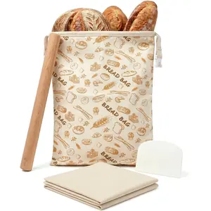 Pizzazzy Purple Shop Beeswax Bread Bag Set for Homemade Bread - 4-Piece Sourdough Bread Storage Kit with Reusable Cotton Bag, Rolling Pin, Dough Scraper & Linen Cloth