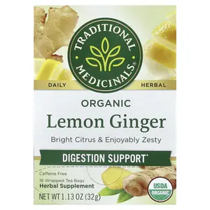 Traditional Medicinals Organic Lemon Ginger, Caffeine Free, 16 Wrapped Tea Bags, 1.13 oz (32 g)