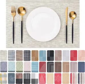 Washable Vinyl Placemats Set of 4, Durable Non-Slip Heat-Resistant PVC Weave Table Mats for Dining Table, Indoor/Outdoor Tableware (Beige)