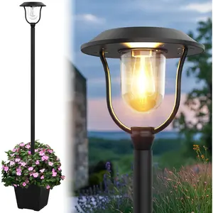 75" Solar Outdoor Light ,  100 Lumens Solar Lamp  Light with Planter, Auto /Off Long-Lasting Warm White Outdoor  Lamp for Garden, Backyard, Patio, Driveway Decor