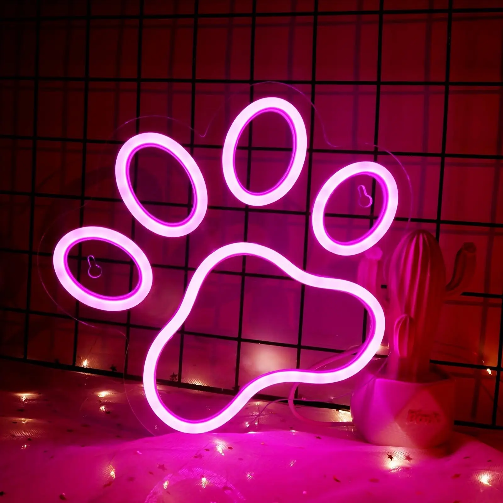 Dog Paw Shaped Neon Sign, 1 Count USB Powered LED Neon Sign, Decorative Wall Light for Home Wall Decoration, Party Decoration for Bedroom Dining Room Living Room, Led Neon Lights, Mood Decorative Lights, Neon Lamps, Indoor Decorative Light, Decor Lighting