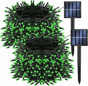 2 Pack Total 400LED 132FT Green Christmas Solar String Outdoor Lights, St. Patrick's Day Solar Powered with 8 Modes Waterproof Fairy Lights for Patio Garden Tree Party Yard Decoration