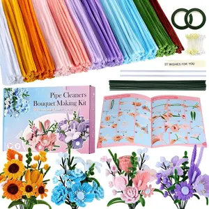 Pipe Cleaner Flower Kit, 540 count Pipe Cleaners Craft with 15 Designs Guiding Book, Flower Making Kit with Chenille Stems & Floral Wires, DIY Bouquets and Party Decorations (Multicolor, 12in x 7mm)