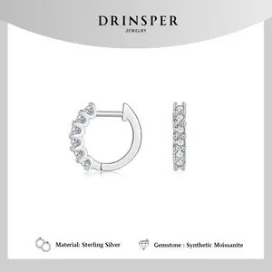 Drinsper Dainty S925 Sterling Silver DVVS Synthetic Moissanite Huggie Hoop Earrings Minimalist Chic Jewelry Suitable for Daily Wearing Birthday Party Gift for Her Mom Girlfriend