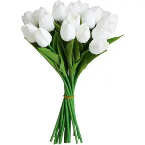 20 PCS Tulips Artificial Flowers, Real Touch Fake Flowers, White Artificial Tulips That Look Real Wedding Decorations Mother's Day Easter Gifts