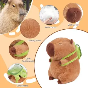 17inch/13inch/9inch Capybara Plush Pillow Cute Capybara Stuffed Animals with Turtle Backpack, Kawaii Capibara Plushie Toys for Kids, Rodents Animals Pet Doll Soft Hugging Pillow for Boys Girls Birthday Gift