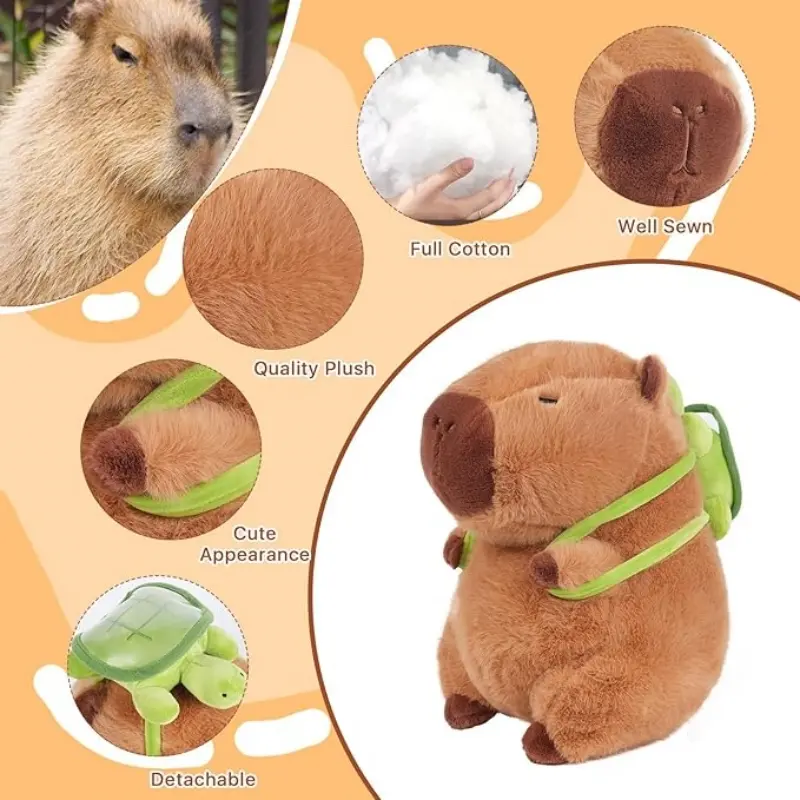 17inch/13inch/9inch Capybara Plush Pillow Cute Capybara Stuffed Animals with Turtle Backpack, Kawaii Capibara Plushie Toys for Kids, Rodents Animals Pet Doll Soft Hugging Pillow for Boys Girls Birthday Gift