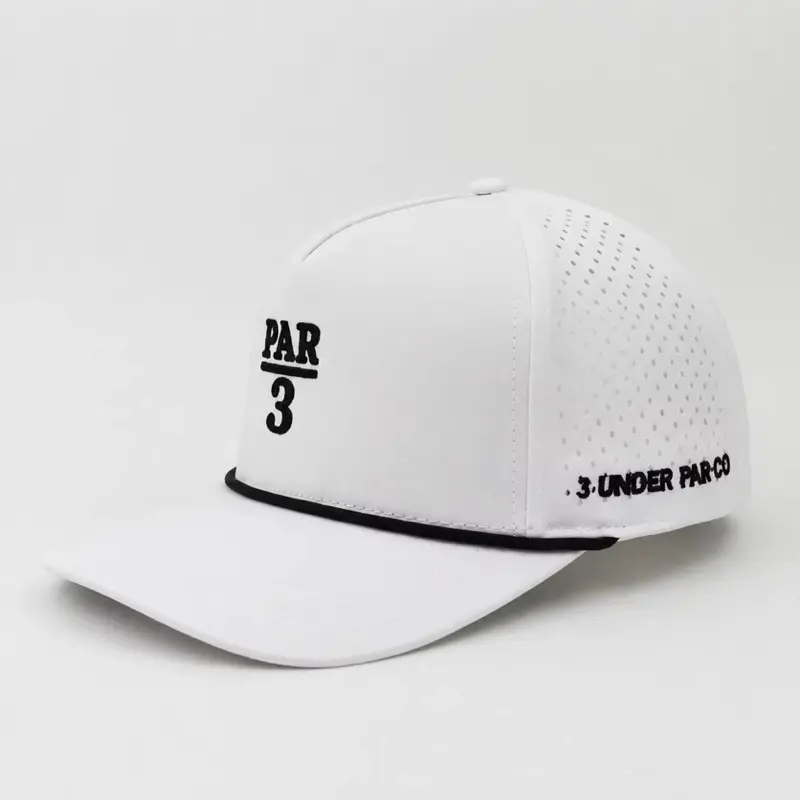 3 Under Par Co "Par 3" Edition Golf Hat - White with Perforated Design and Black Trim