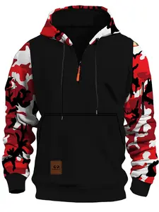 Men's Regular Fit Camo Print Zip Up Hoodie, Casual Long Sleeve Hooded Sweatshirt for Fall & Winter, Men's Clothes for Daily Wear, Athletic Hoodies, Tops