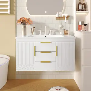 36'' Wall Mounted Bathroom Vanity, Floating Bathroom Storage Cabinet with 2 Drawers, Solid Wood Bathroom Cabinet (Same as N710S236003K)