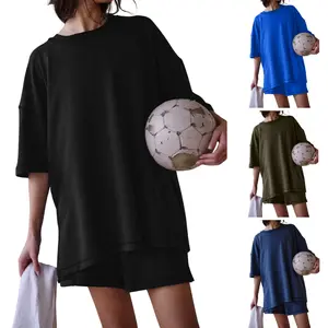 Tanming Women's 2-Piece Soft Spandex Minimalist Lounge Set - Lightweight, Breathable Relaxed Tunic Top, High Rise Shorts, Simple Basic Spring-Essential for Everyday On-the-Go Use
