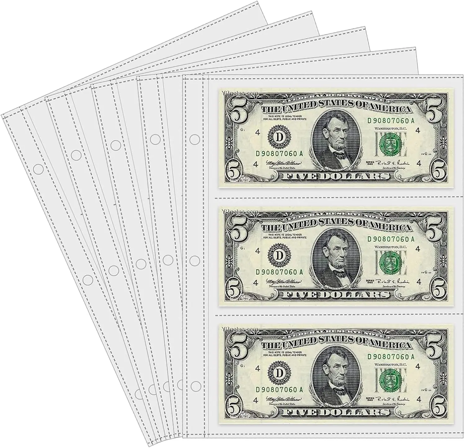 Currency Sleeves,50Pcs Page Protectors for 3 Ring Binder, 3-Pocket Banknote Sleeves, 8.5 x 11, Dollar Bill